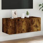 vidaXL Meuble TV mural avec lumières LED chêne fumé 80x35x31 cm