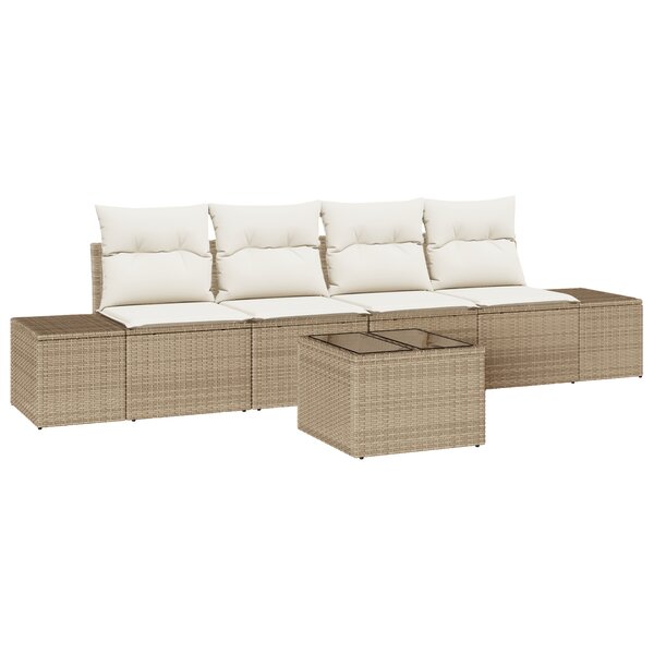 vidaXL Ensemble de canapé de jardin 5 pièces avec coussins Beige Poly Rattan