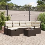 Ensemble de 7 Pièces de Canapés de Jardin avec Coussins en Poly Rami Marron