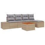 vidaXL Ensemble de Canapés de Jardin 6 Pièces avec Coussins Beige Poly Rotin Acacia