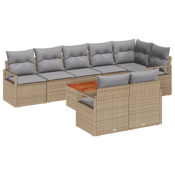 vidaXL Canapé de Jardin 9 pièces avec Coussins Beige Poly Rattan Acacia