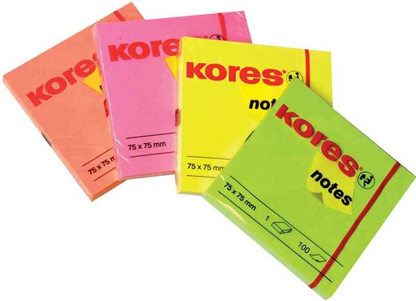 Notes adhésives repositionnable 75 x 75 mm 100F Orange néon KORES