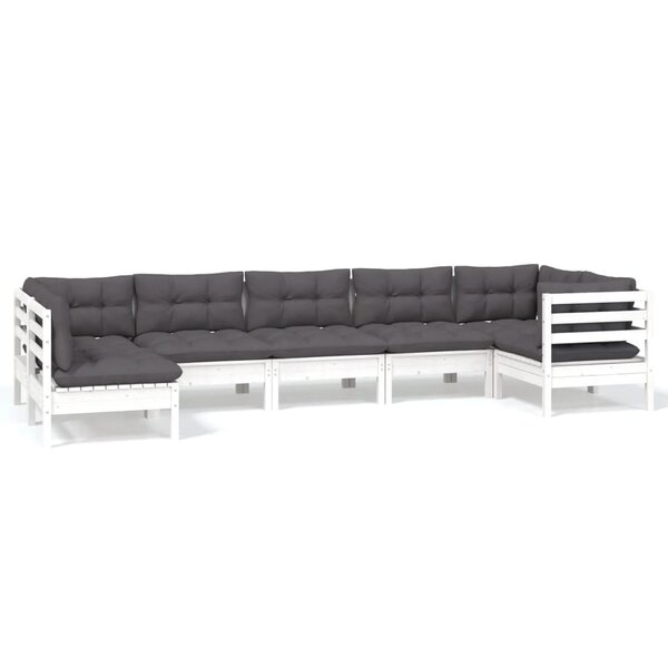 vidaXL Salon de jardin 7 Pièces avec coussins blanc bois de pin