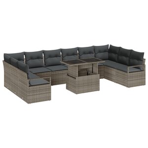 Ensemble de Canapé de Jardin vidaXL 11 Pièces avec Coussins Gris Poly Rattan