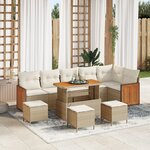 Ensemble de Canapé de Jardin vidaXL 10 Pièces avec Coussins Beige Rattan Poly Acacia