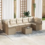 vidaXL Ensemble de Canapé de Jardin 8 Pièces avec Coussins en Rotin Beige