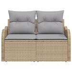 Canapé de jardin 2 places vidaXL avec coussins Beige en poly rotin