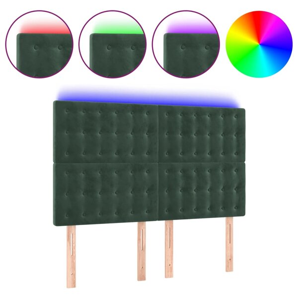 vidaXL Tête de lit à LED Vert foncé 144x5x118/128 cm Velours