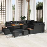 Ensemble de canapé de jardin de 13 pièces avec coussins Noir Poly Rattan Acacia