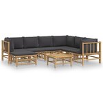vidaXL Salon de jardin 8 Pièces avec coussins gris foncé bambou