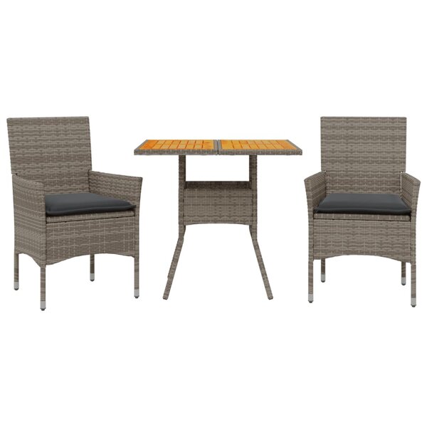 vidaXL Ensemble à manger de jardin et coussins 3 Pièces gris rotin acacia