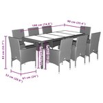 vidaXL Ensemble à manger de jardin et coussins 9 Pièces beige rotin verre