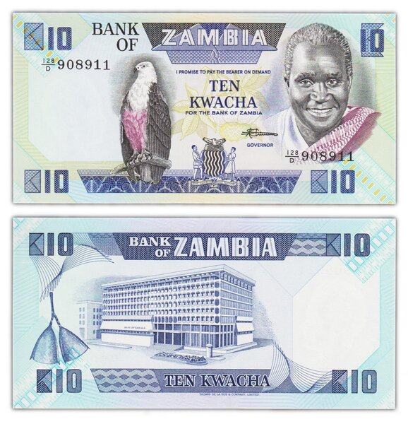 Billet de collection 10 kwacha 1980-1988 zambie - neuf - p26e