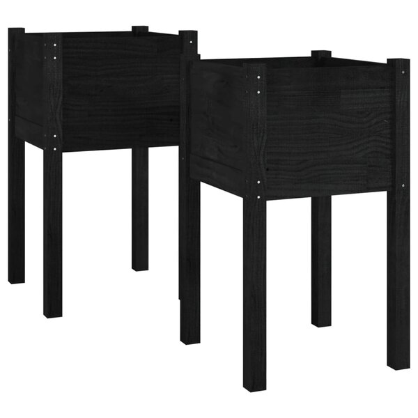 vidaXL Jardinières d'extérieur 2Pièces Noir 40x40x70cm Bois de pin massif