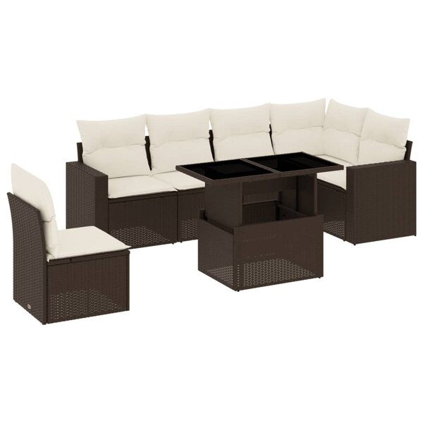 vidaXL Salon de jardin avec coussins 7 Pièces marron résine tressée