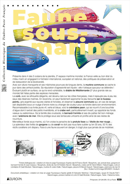 Document philatélique - Europa - Faune sous-marine