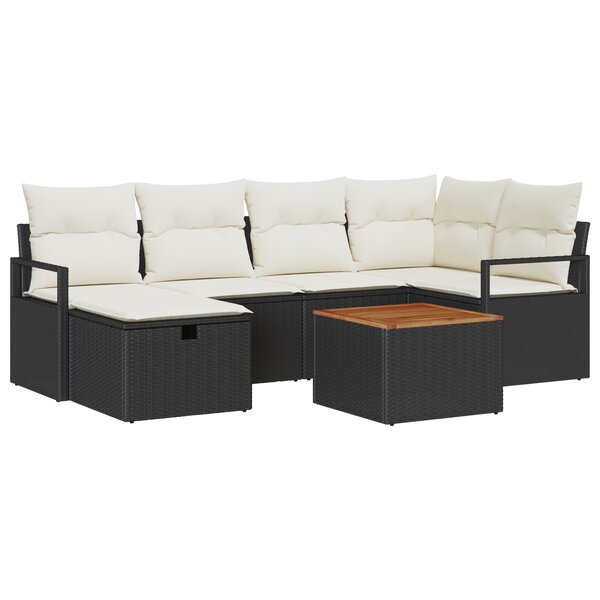 vidaXL Ensemble de Canapés de Jardin 7 Pièces avec Coussins en Rotin Synthétique Noir
