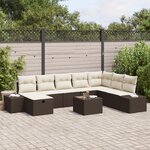 vidaXL Ensemble de canapé de jardin 9 pièces avec coussins marron en poly rotin
