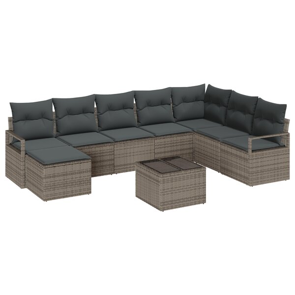 Ensemble de canapé de jardin 8 pièces avec coussins noir poly rotin