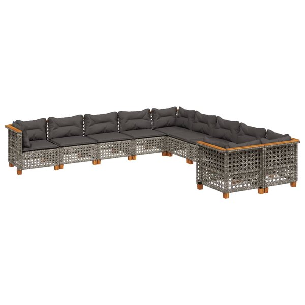 vidaXL Salon de jardin avec coussins 10 Pièces gris résine tressée
