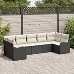 Ensemble de canapé jardin 7 pièces avec coussins en polyester noir poly rotin