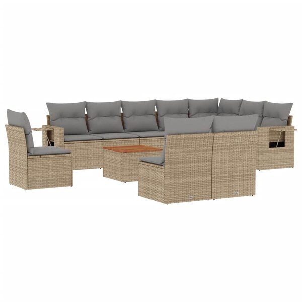 vidaXL Salon de jardin 11 Pièces avec coussins beige résine tressée