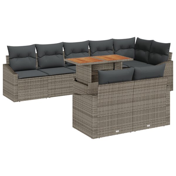 vidaXL Ensemble de Canapés de Jardin de 9 Pièces avec Coussins Gris Rotin Poly