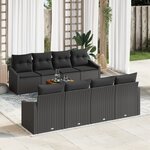 vidaXL Ensemble de Canapé de Jardin 9 pièces avec Coussins Noir Poly Rattan Acacia