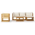 Salon de jardin meuble d'extérieur ensemble de mobilier 6 pièces avec coussin crème bois d'acacia solide 02_0016623