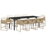 vidaXL Ensemble de salle à manger de jardin 9 pièces avec coussins Beige Rattan Poly