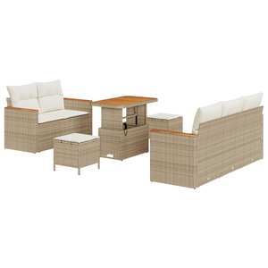 Ensemble de Sofa de Jardin de 8 Pièces avec Coussins Beige Poly Rattan Acacia