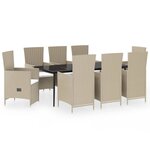 vidaXL Ensemble de salle à manger de jardin avec coussins 9 Pièces Beige