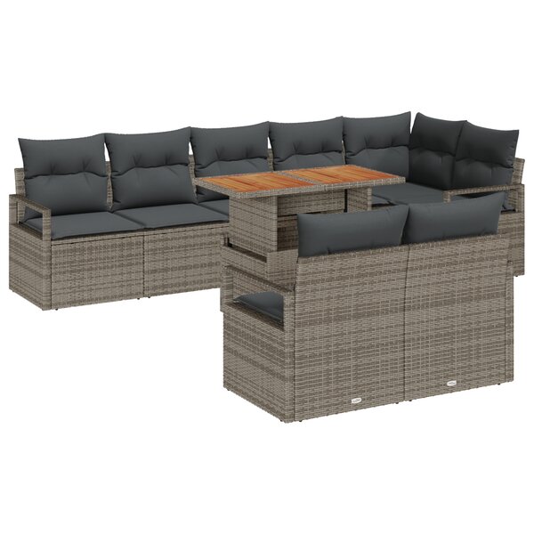 Ensemble de canapés de jardin vidaXL 9 pièces avec coussins gris poly rattan