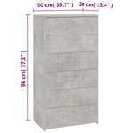 vidaXL Buffet avec 6 tiroirs Gris béton 50x34x96 cm Bois d'ingénierie