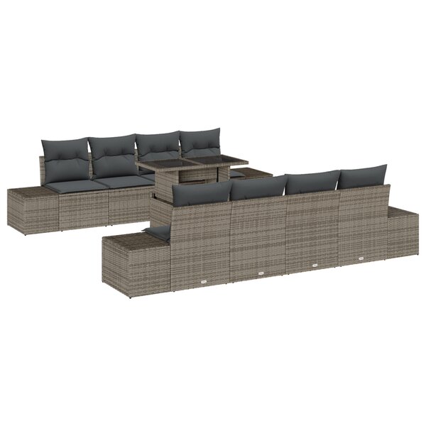 vidaXL Ensemble de canapé de jardin de 9 pièces avec coussins gris en poly rotin