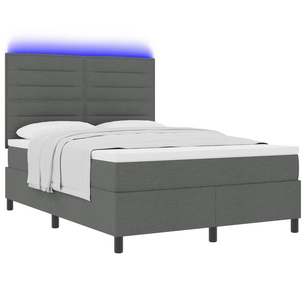 vidaXL Lit à ressorts avec matelas et LED Gris foncé 140x190 cm Tissu