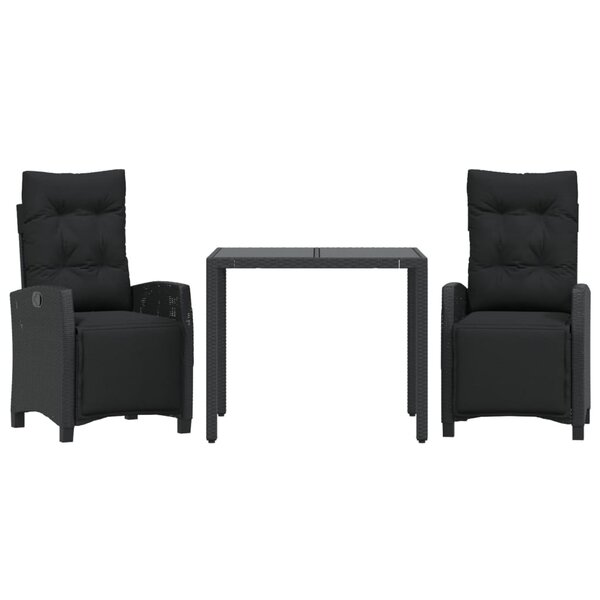 vidaXL Ensemble à manger de jardin avec coussins 3 Pièces Noir