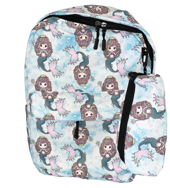 Sac à dos cartable avec trousse assortie scolaire primaire enfants avec motifs sirenes bleues : léger  solide et confortable