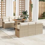 vidaXL Ensemble de Canapé de Jardin 7 Pièces avec Coussins Beige Rattan Poly
