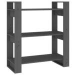 vidaXL Bibliothèque/Séparateur de pièce Gris 80x35x91 cm Pin solide