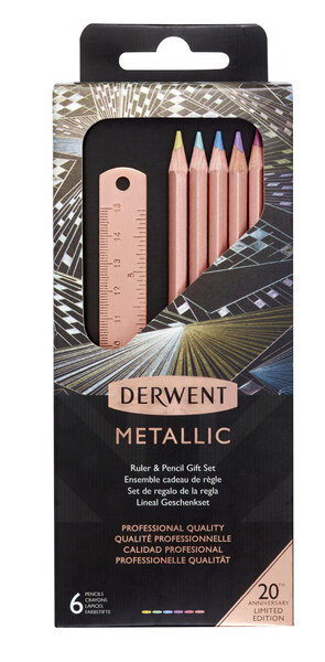 Crayons de couleur Derwent Metallic x6 cuivre + 1 règle