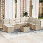 Ensemble de Canapés de Jardin de 9 pièces vidaXL avec Coussins Beige Rattan Poly