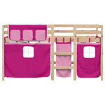 vidaXL Lit mezzanine enfants et rideaux rose 90x190cm bois pin massif
