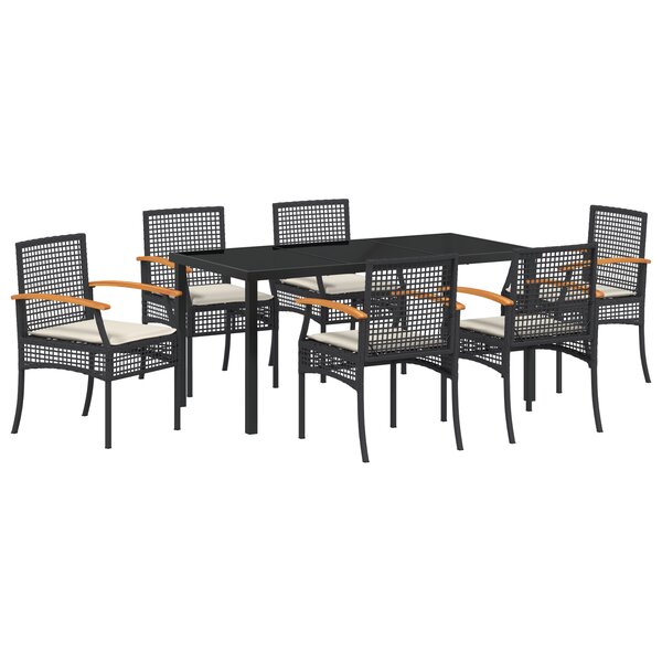 vidaXL Set de jardin 7 pièces avec coussins en rotin noir