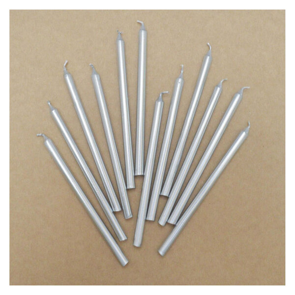 12 bougies longues argentées - 12cm