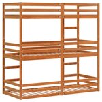 vidaXL Lit superposé triple marron cire 75x190 cm bois de pin massif