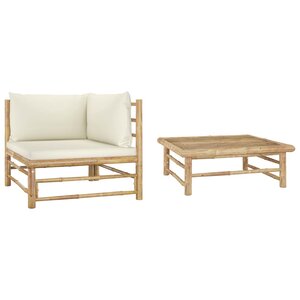 vidaXL Salon de jardin 2 Pièces avec coussins blanc crème Bambou