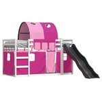 vidaXL Lit superposé avec toboggan et rideaux rose 90x200 cm