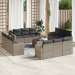 vidaXL Salon de jardin avec coussins 13 Pièces gris résine tressée