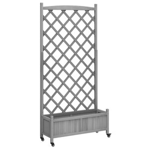 vidaXL Jardinière avec treillis et roues gris bois massif de sapin